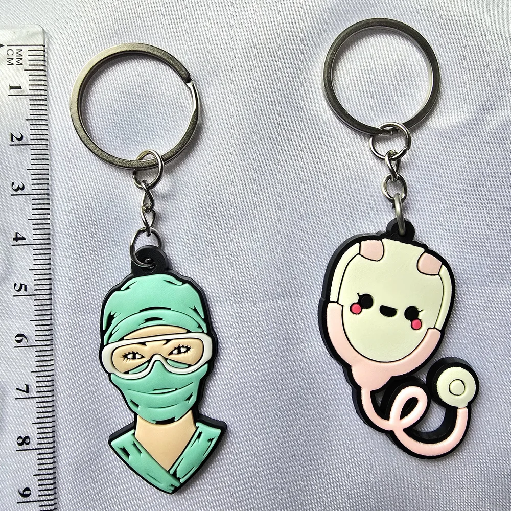 Cute Surgical Nurse and Stethoscope Keychain Pair -‎ Mint & Pink